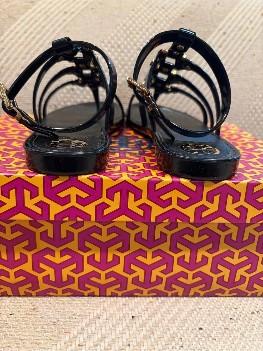 Tory Burch Black Studded Strappy jelly Flat Sandals